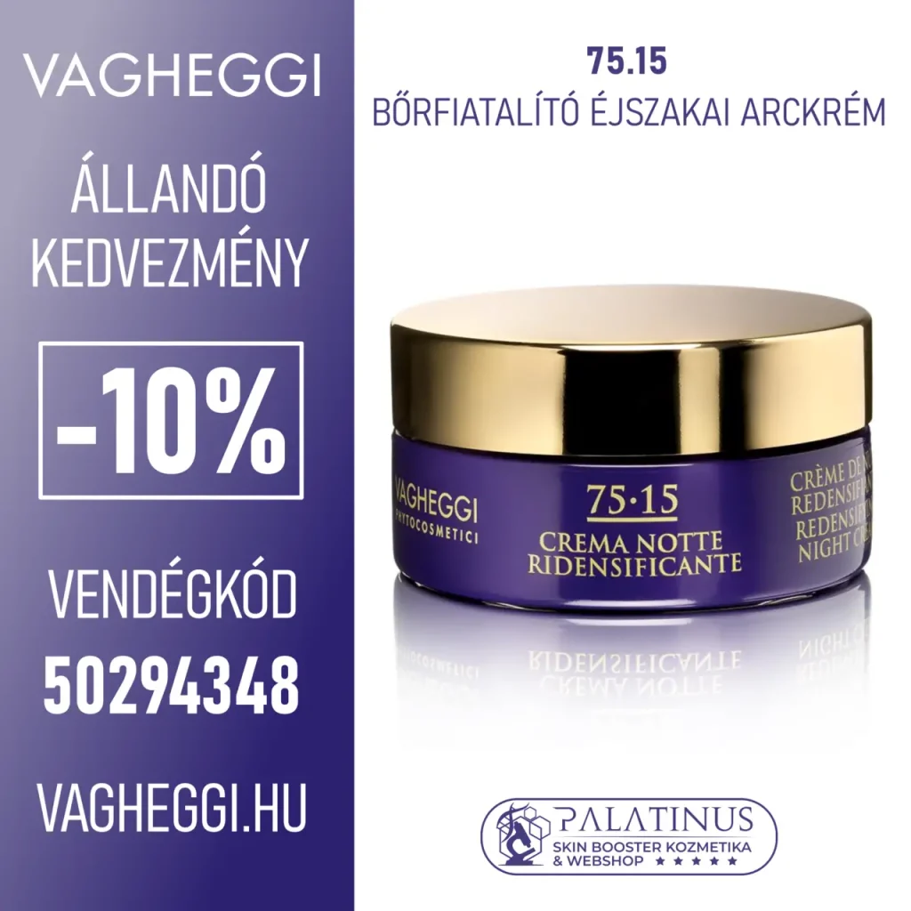VAGHEGGI 75.15 Epigenetikai Bőrfiatalító éjszakai arckrém, Professzionális kozmetikumok állandó -10% kedvezménnyel! Vendégkód: 50294348 (Palatinus Skin-Booster Kozmetika & Webshop - Kecskemét)