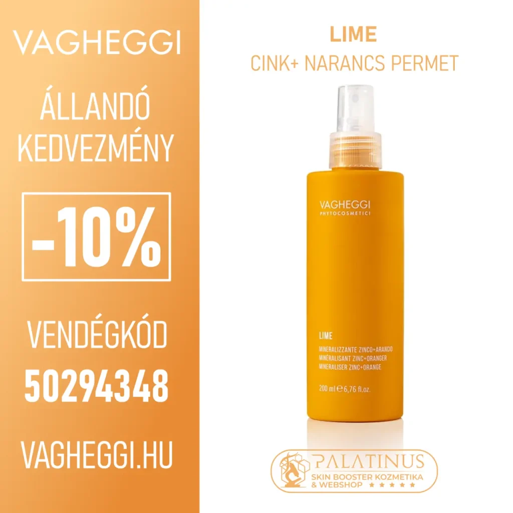 VAGHEGGI LIME Revitalizáló C-vitaminos cink+ narancs permet Professzionális kozmetikumok, állandó -10% kedvezménnyel! Vendégkód: 50294348 (Palatinus Skin-Booster Kozmetika & Webshop - Kecskemét)