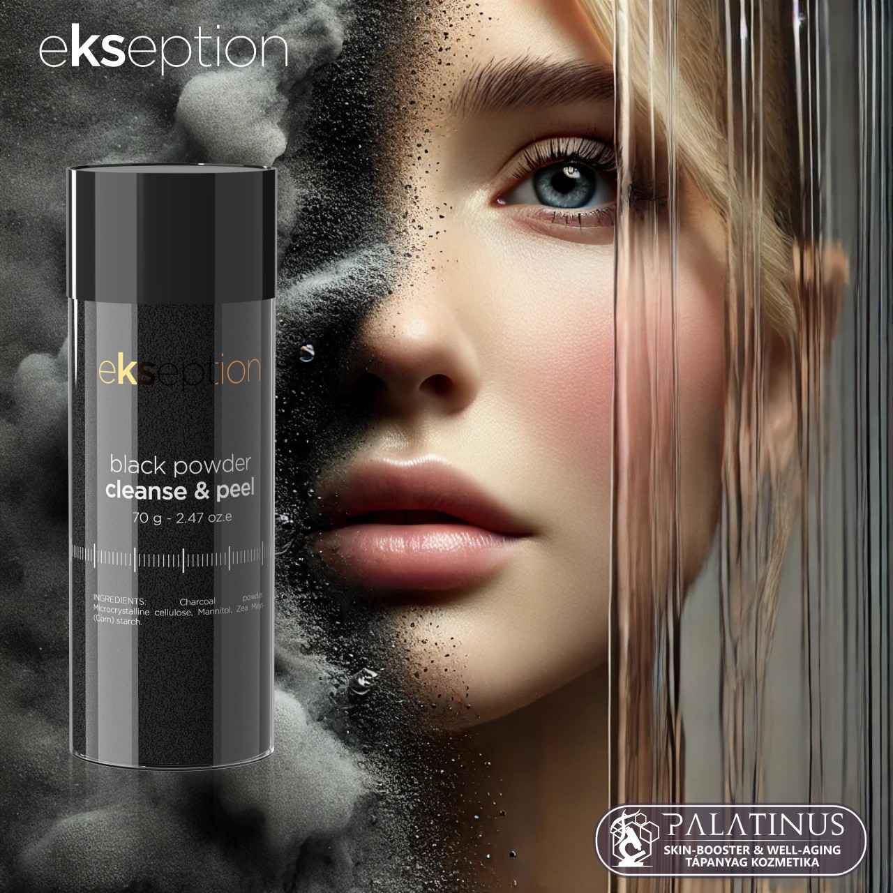 BLACK POWDER CLEANSE & PEEL 35% Aktív Szénpor detox arctisztító mechanikai hámlasztópor (EKSEPTION) - Image 3