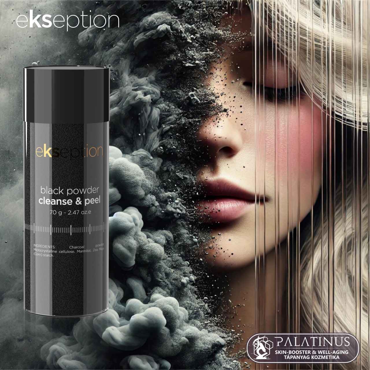 BLACK POWDER CLEANSE & PEEL 35% Aktív Szénpor detox arctisztító mechanikai hámlasztópor (EKSEPTION) - Image 2
