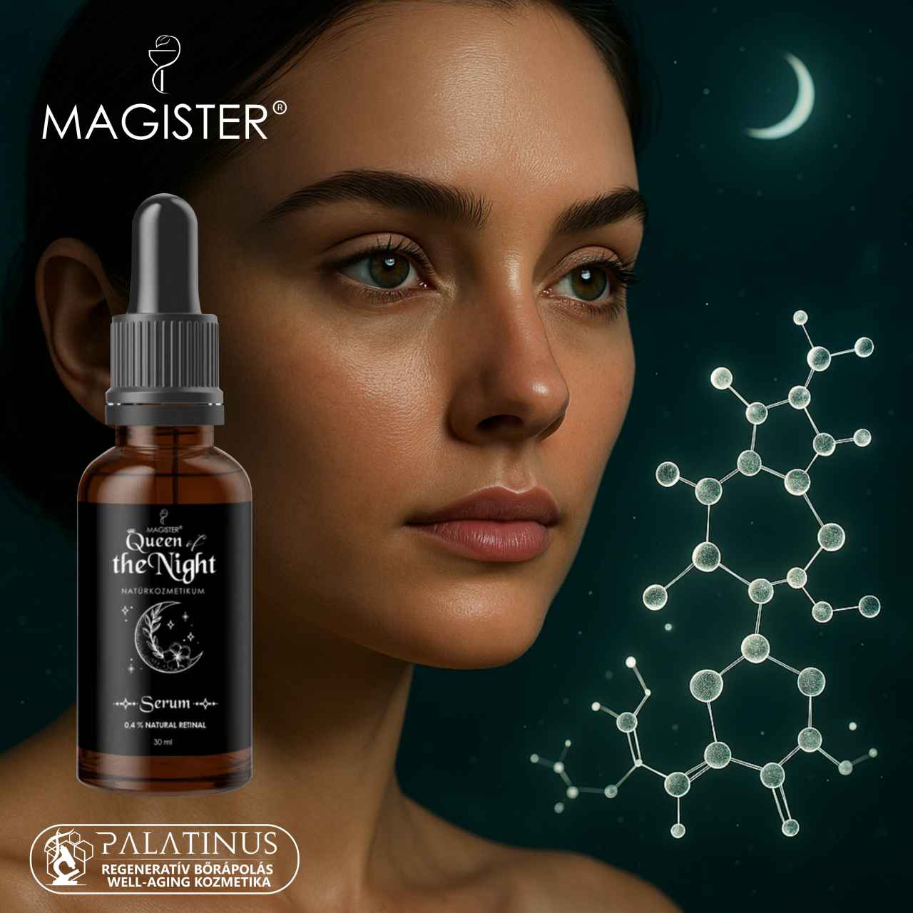 0.4% Retinal + 4% Niacinamide + Ectoin + Astaxantin Magister-queen-of-the-night-serum-retinal-niacinamide-ectoin-Astaxantin-Palatinus-Kozmetika-regenerativ-borapolas-well-aging-tudatos-borapolas-webshop